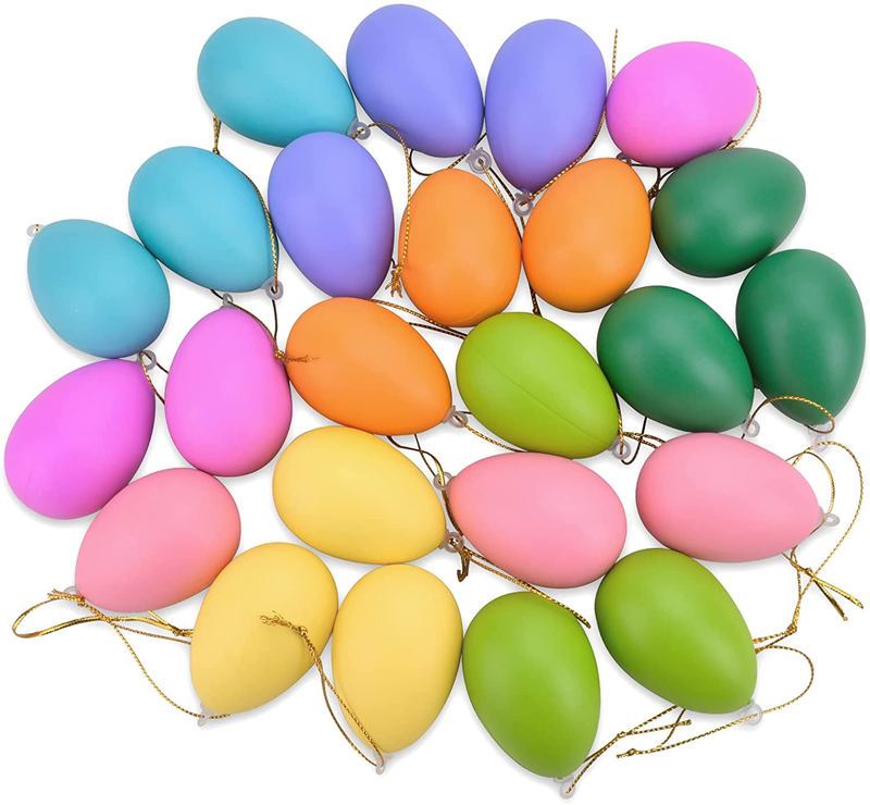Easter Decorations 24Pcs Egg Hanging Ornaments for Tree Multicolored Plastic Easter Egg Spring Decor for Kids Home Outdoor Party