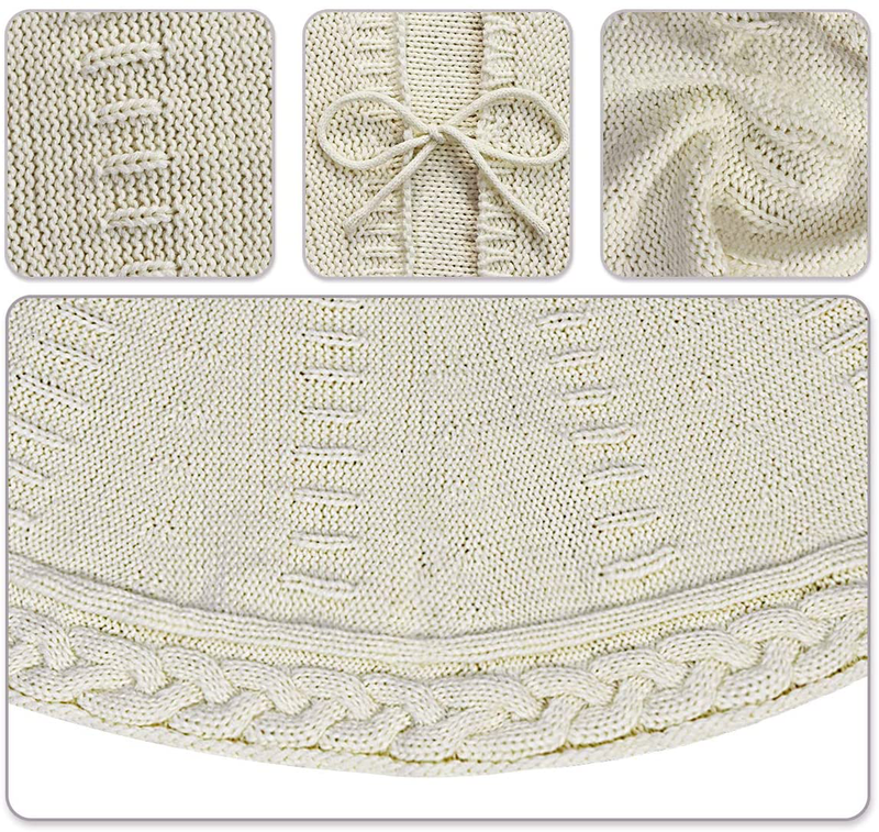 LimBridge Christmas Tree Skirt, 48 inches Cable Knit Knitted Thick Rustic Xmas Holiday Decoration, Cream