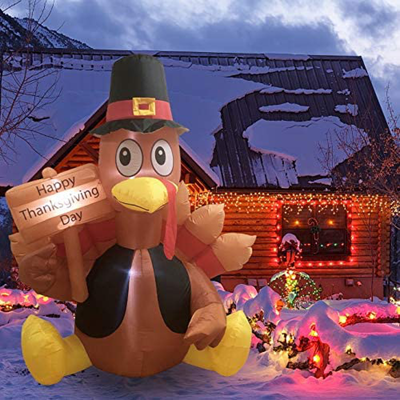 MorTime 6 FT Thanksgiving Inflatable Turkey, Blow up Lighted Turkey Decor with LED Lights for Fall Autumn Yard Party Shopping Mall Harvest Day Thanksgiving Decorations