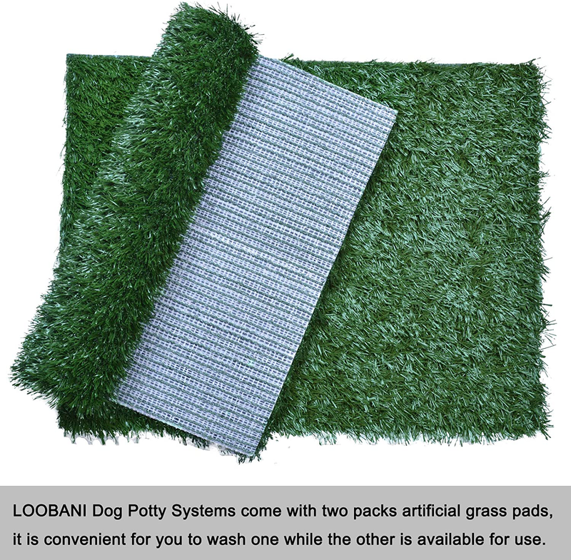 LOOBANI Indoor Outdoor Dog Potty Systems, Reusable and Portable Trainer Tray for Puppy Training, with 2 Packs Replacement Grass Mat.
