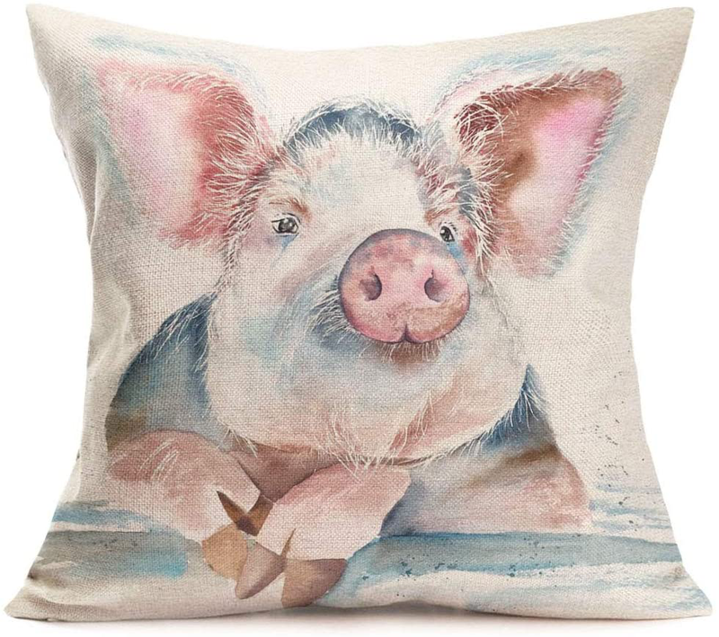Pillow Covers Abstract Adorable Funny Animal Pig Throw Pillow Covers Cotton Linen Square Pillowcase Cushion Cover for Home Sofa Couch Car Decoration 18 X 18 Inches (Pig Head)