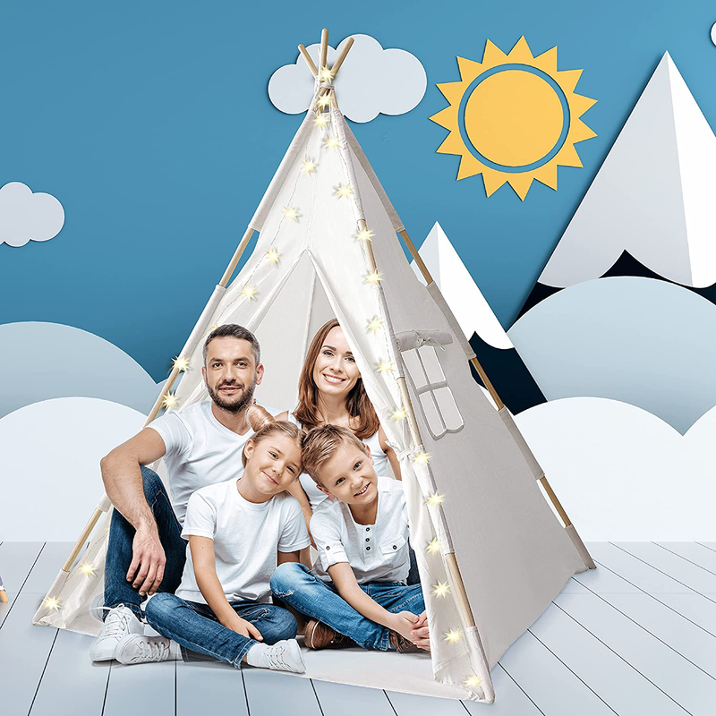 Orian Toys Teepee Tent for Kids: Child’S Indoor Outdoor Canvas Fairytale Tipi Playroom, LED Star Lights, Easy Assembly, 59 by 45 Inches, Ages 3+
