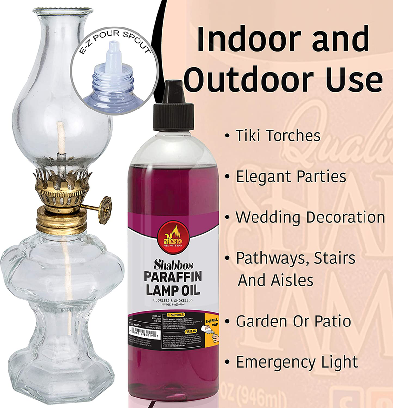 Paraffin Lamp Oil - Purple Smokeless, Odorless, Clean Burning Fuel for Indoor and Outdoor Use with E-Z Fill Cap and Pouring Spout - 32oz - by Ner Mitzvah
