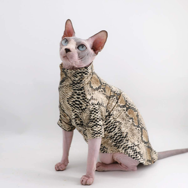 Limited Edition Cool Sphynx Hairless Cat Summer Snake Skin Pattern Cotton T-Shirts Pet Clothes, round Collar Vest Kitten Shirts Sleeveless, Cats & Small Dogs Apparel