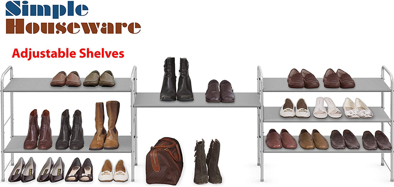 Simple Houseware 3-Tier Shoe Rack Storage Organizer, Grey