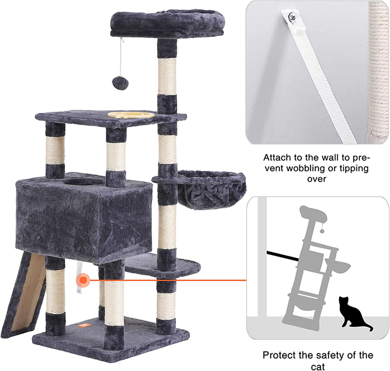 Heybly Cat Tree Cat Tower for Indoor Cats Multi-Level Cat Furniture Condo with Feeding Bowl and Scratching Board