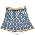 SONGMICS Hammock, Quilted Hammock with Curved Bamboo Spreaders, Pillow, 78.7 x 55.1 Inches, Portable Padded Hammock Holds up to 495 lb, Blue and Beige Rhombus UGDC034I02
