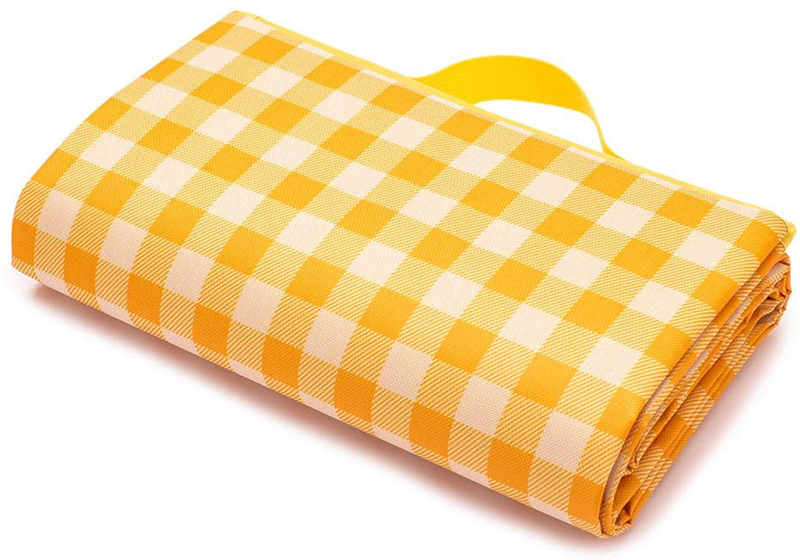 DEETIK Large Picnic Blanket for Indoor and Outdoor, 79" x 77" Sandproof Waterproof Windproof Material, Mat for Beach, Travel, Camping, Hiking, Machine Washable, Foldable, - Yellow Plaids