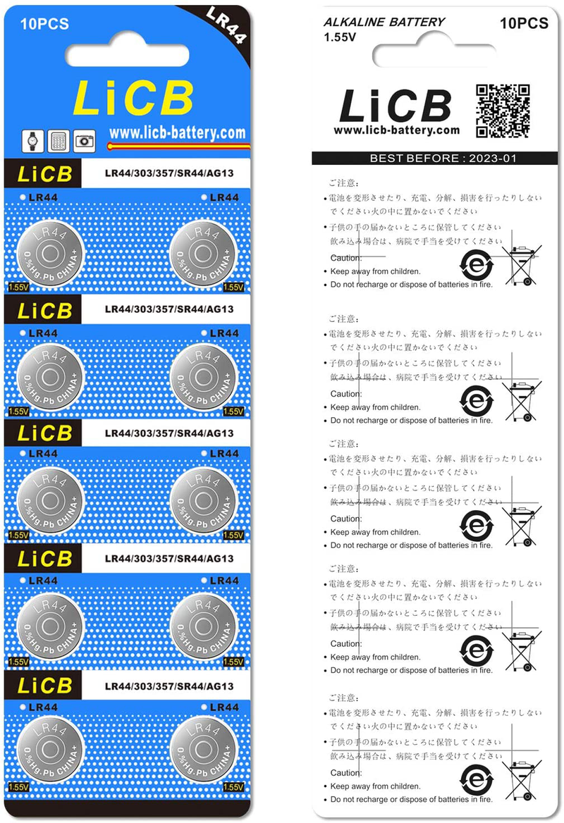 LiCB 20 Pack LR44 AG13 357 303 SR44 Battery 1.5V Button Coin Cell Batteries