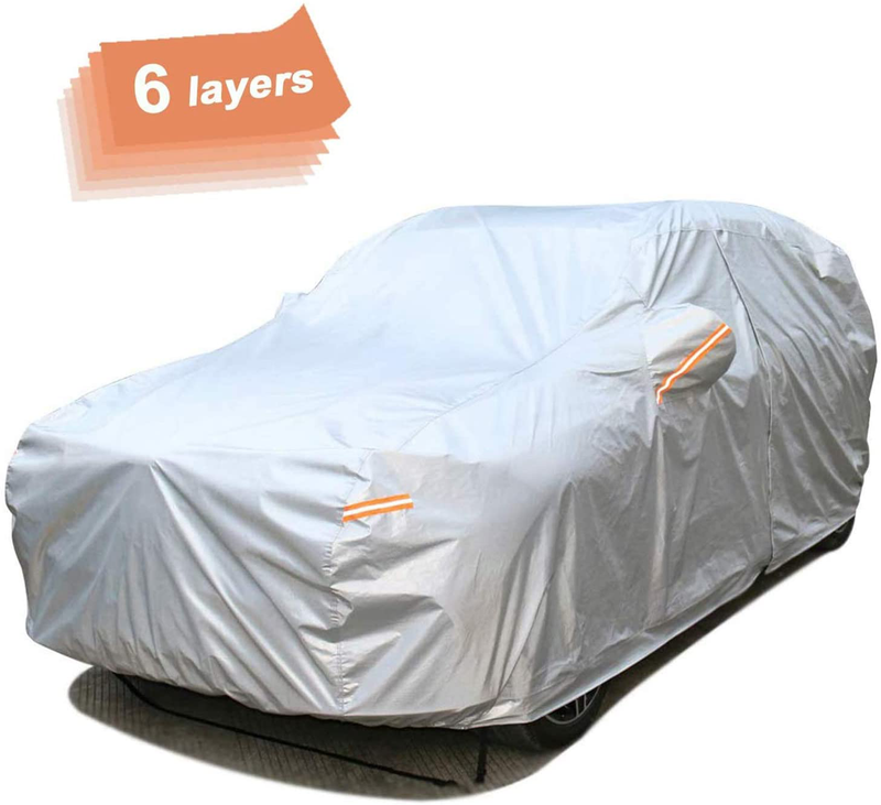 SEAZEN 6 Layers SUV Car Cover Waterproof All Weather, Outdoor Car Covers for Automobiles with Zipper Door, Hail UV Snow Wind Protection, Universal Full Car Cover(Length Up to 175")