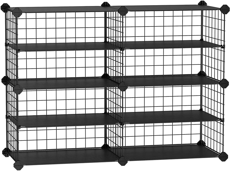 SONGMICS 4-Tier Shoe Rack Organizer, Closet Shoe Storage with Plastic Shelves and Metal Wire Sides, for Hallway, Living Room, Stackable, 32.7 X 12.2 X 24.8 Inches, Black ULPM401B01