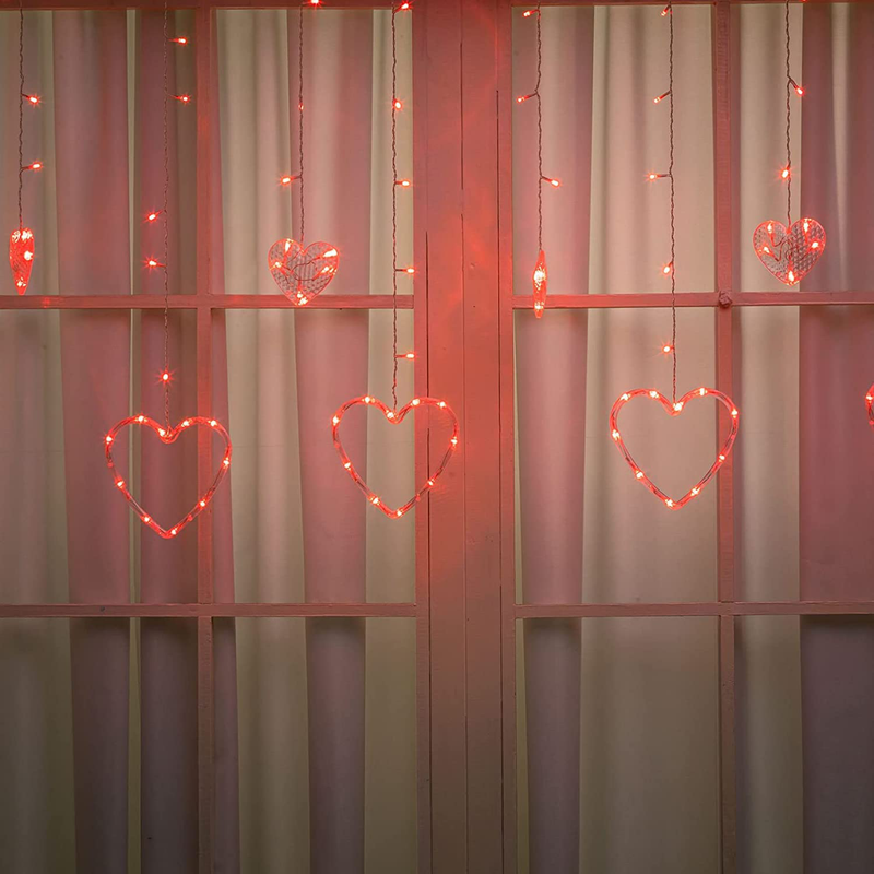 Efunly Valentines Day Decor Lights,138 LED 12-Heart-Shaped String Lights Waterproof,8 Modes Connetable 29V Plug in Curtain Lights for Kids Bedroom Wedding Party Valentines Day Decoration(Red)