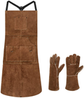 eletecpro Length 42" 6 Pockets Leather Welding Apron & Welding Gloves Cowhide Fire/Heat Resistant Shop Apron Men/Women