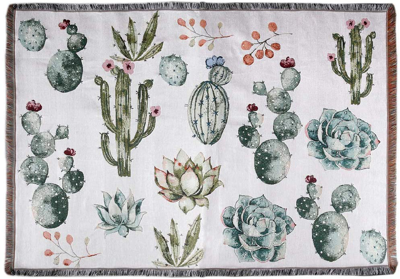 Tapestry Wall Hanging,Handicrafts Tapestry, Jacquard Succulent Tapestry, Multipurpose Soft Travel Mat, Outdoor Shawl Colourful Tassels Wall Cactus Mat 50x60 inch(Cactus)