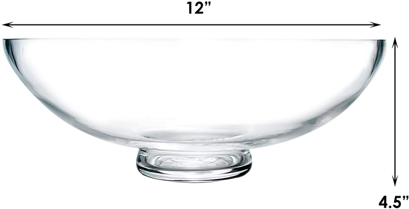 CYS Excel Glass Decorative Bowl (H:4.5" D:12") | Fruit Display Bowl | Terrarium Bowl | Kitchen Table Centerpiece | Footed Pedestal Bowl