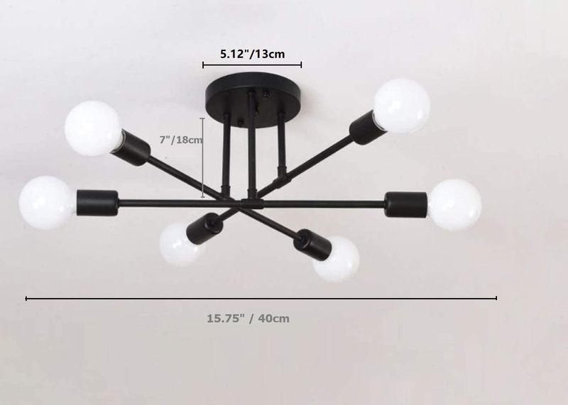 Michideco Modern Ceiling Light, 6-Light Sputnik Chandelier for Bedroom,Dining Room, Kitchen or Office,Black