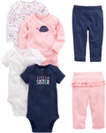 Simple Joys by Carter'S Toddler and Baby Girls' 6-Piece Bodysuits (Short and Long Sleeve) and Pants Set