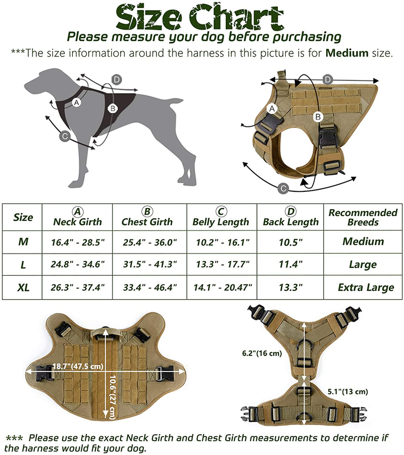 rabbitgoo Tactical Dog Harness for Large Dogs, Military Dog Harness with Handle, No-Pull Service Dog Vest with Molle & Loop Panels, Adjustable Dog Vest Harness for Training Hunting Walking, Tan, XL