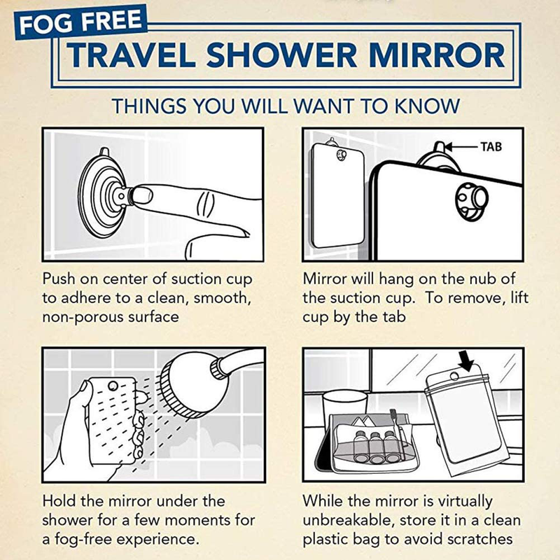 Kakalote Shower Mirror, Fogless Bathroom Makeup Mirror, Portable Anit-Fog Shatterproof Travel Mirror(Silver)