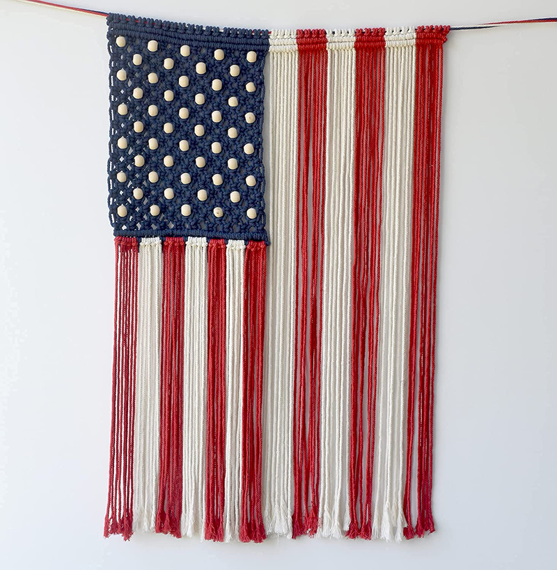 Macrame Wall Hanging American Flag Wall Decor Boho Patriotic Decor Memorial Day Fourth of July wall Art Home décor 22*37(No Stick)