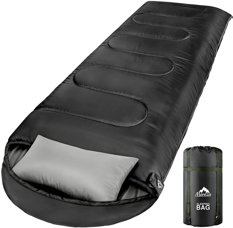 MEREZA Sleeping Bag for Adults Mens Kids with Pillow, Cold Weather XL Sleeping Bag with Compression Sack for All Season Camping Hiking Backpacking