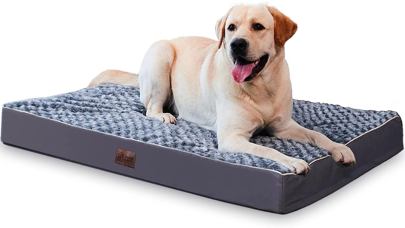Rose Plush Dog Beds for Large Dogs, Orthopedic Extra Large Dog Bed with Waterproof Lining, Removable Cover and Nonskid Bottom, Egg-Crate Foam Pet Bed Mat Machine Washable