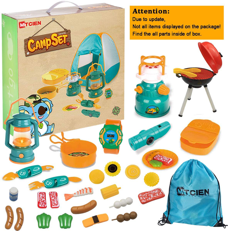 Mitcien Kids Camping Tent Gear Set Pop up Play Tent with Pretend BBQ Toys Camping Tools for Toddlers Boys Girls for Indoor and Outdoor