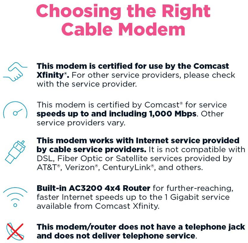 Motorola MG8702 | DOCSIS 3.1 Cable Modem + Wi-Fi Router (High Speed Combo) with Intelligent Power Boost | AC3200 Wi-Fi Speed | Approved for Comcast Xfinity, Cox, and Charter Spectrum