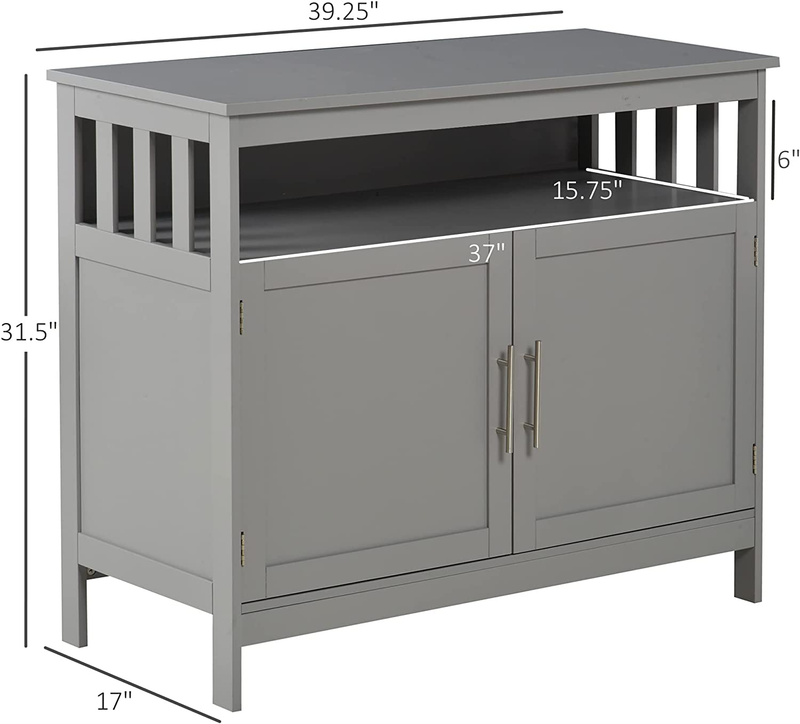 HOMCOM Kitchen Buffet Sideboard, Wooden Storage Console Table with 2-Level Cabinet and Open Shelf, Grey