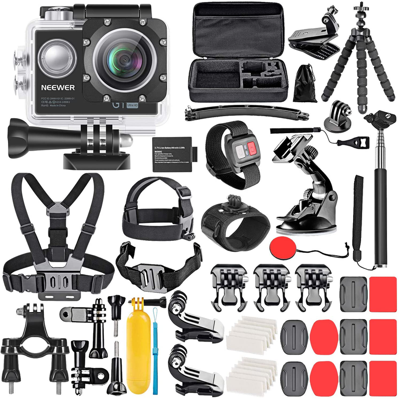 Neewer G1 Ultra HD 4K Action Camera Kit Includes 12MP, 98 ft Underwater Waterproof Camera 170 Degree Wide Angle WiFi Sports Cam High-tech Sensor with 50-in-1 Action Camera Accessory Kit