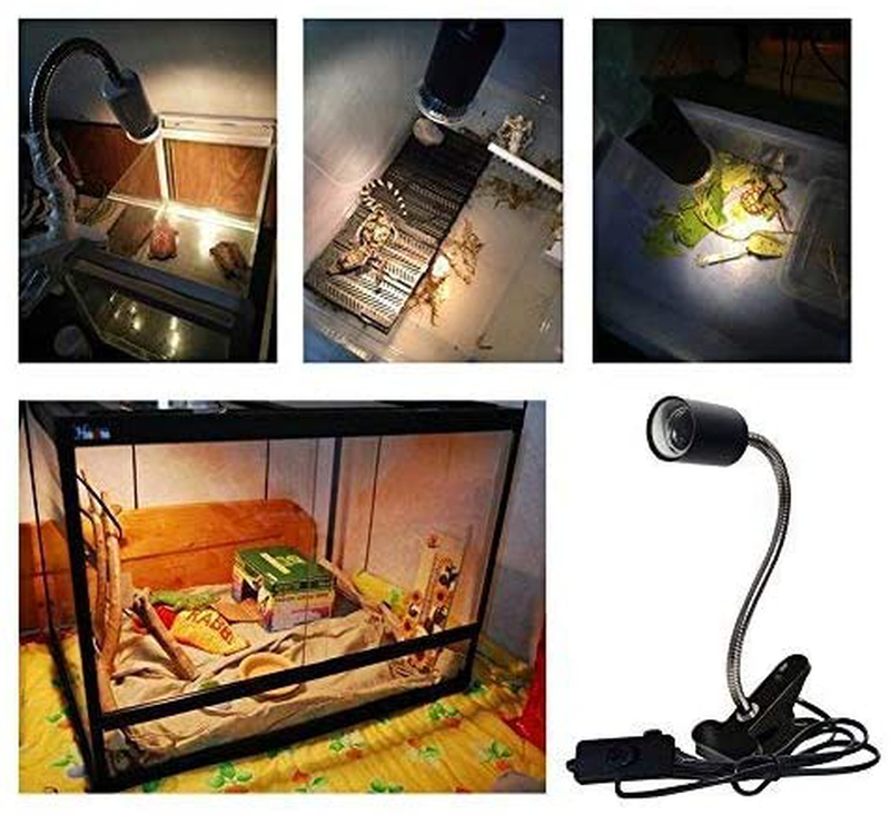 Flexible Clamp Lamp Fixture for Reptiles. Terrarium Habitat Lighting & Heat Lamp Holder Stand，UVA UVB Light Bulb Reptile Ceramic Heat Lamp Pet Heating Bulb Holder，Clamp Lamp Fixture Adjustable （Black）