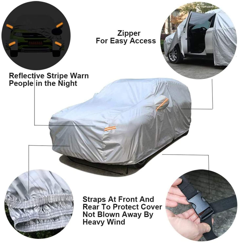 SEAZEN 6 Layers SUV Car Cover Waterproof All Weather, Outdoor Car Covers for Automobiles with Zipper Door, Hail UV Snow Wind Protection, Universal Full Car Cover(Length Up to 175")