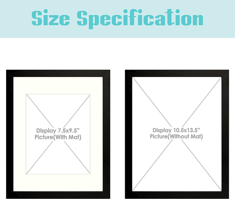 Frametory, 11x14 Black Picture Frames - Made to Display Pictures 8x10 with Mat or 11x14 Without Mat - Wide Molding - Pre-Installed Wall Mounting Hardware (Black)