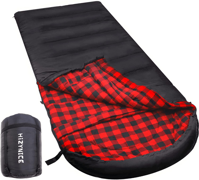 Hizynice 0 Degree Sleeping Bag 100% Cotton Flannel Cold Weather Sleeping Bag Winter Extra Large for Adults Big and Tall Mens XL XXL Wide Warm,With Compression Sack
