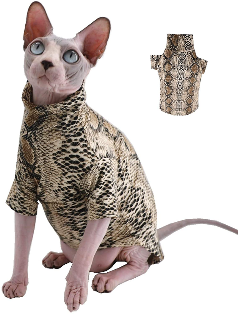 Limited Edition Cool Sphynx Hairless Cat Summer Snake Skin Pattern Cotton T-Shirts Pet Clothes, round Collar Vest Kitten Shirts Sleeveless, Cats & Small Dogs Apparel