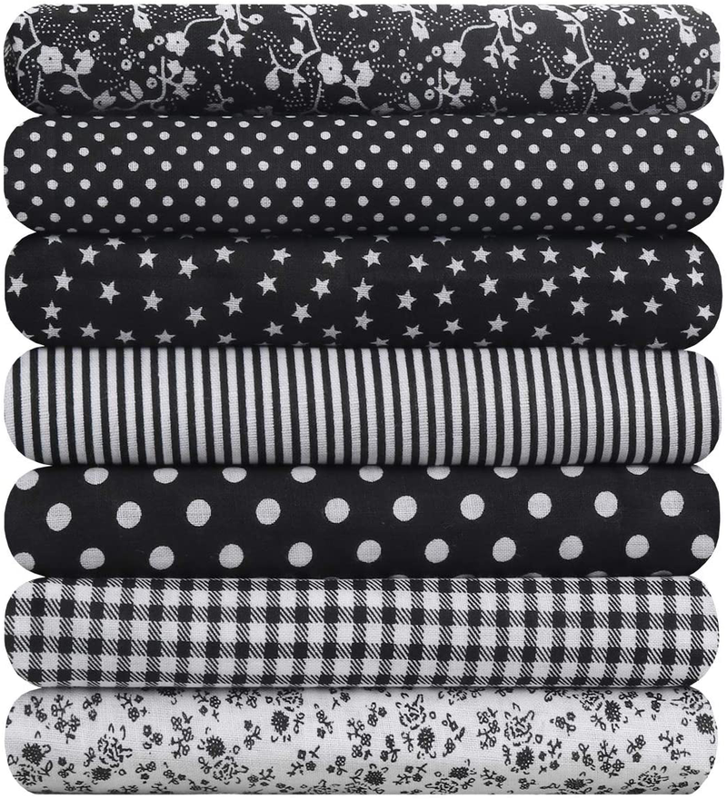 Lintat Black Series Floral Cotton Fabric Textile Quilting Patchwork Fabric Fat Quarter Bundles Fabric for Scrapbooking Cloth Sewing DIY Crafts Pillows 50X50cm 7pcs/lot