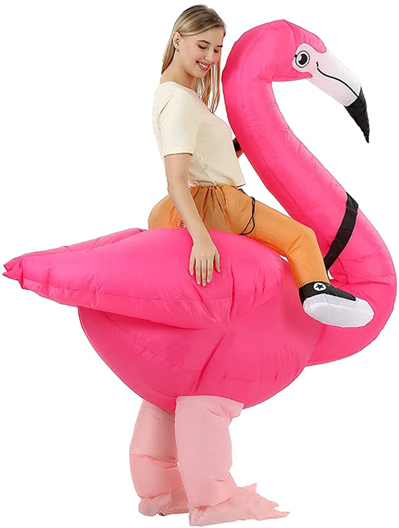 RHYTHMARTS Inflatable Flamingo Costume Ride On Flamingo Christmas Costume Cosplay Party for Adult (Flamingo with 1 Fan)
