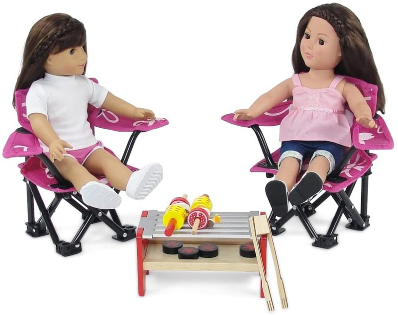 Emily Rose 18 Inch Doll Accessories | Awesome Pink and White Flowered Camping Sports Chairs, Includes Matching Carry / Storage Case | Fits American Girl Dolls
