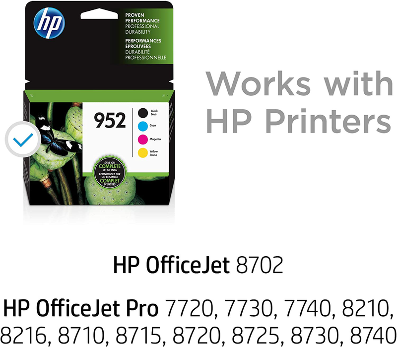 HP 952 | 4 Ink Cartridges | Black, Cyan, Magenta, Yellow | Works with HP OfficeJet Pro 7700 Series, 8200 Series, 8700 Series | F6U15AN, L0S49AN, L0S52AN, L0S55AN