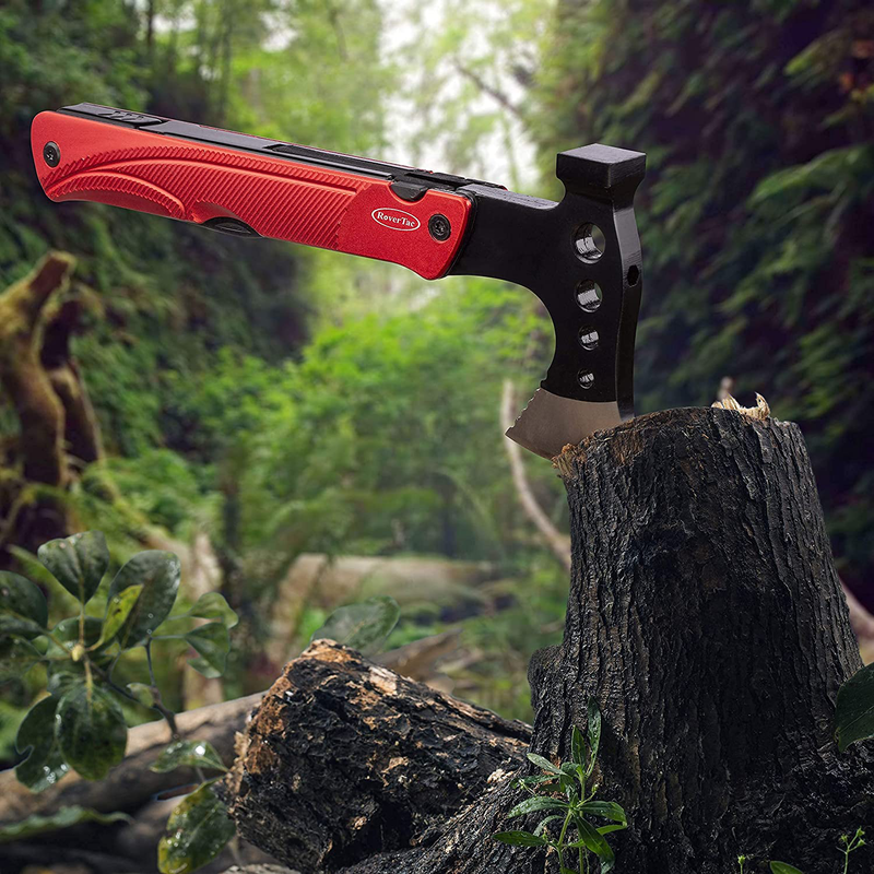 Rovertac Camping Hatchet Multitool Axe Survival Tool Christmas Gifts for Men 14 in 1 Multi Tool Axe Hammer Knife Saw Screwdrivers Bottle Opener Fire Starter Whistle for Camping Survival Hiking Fishing