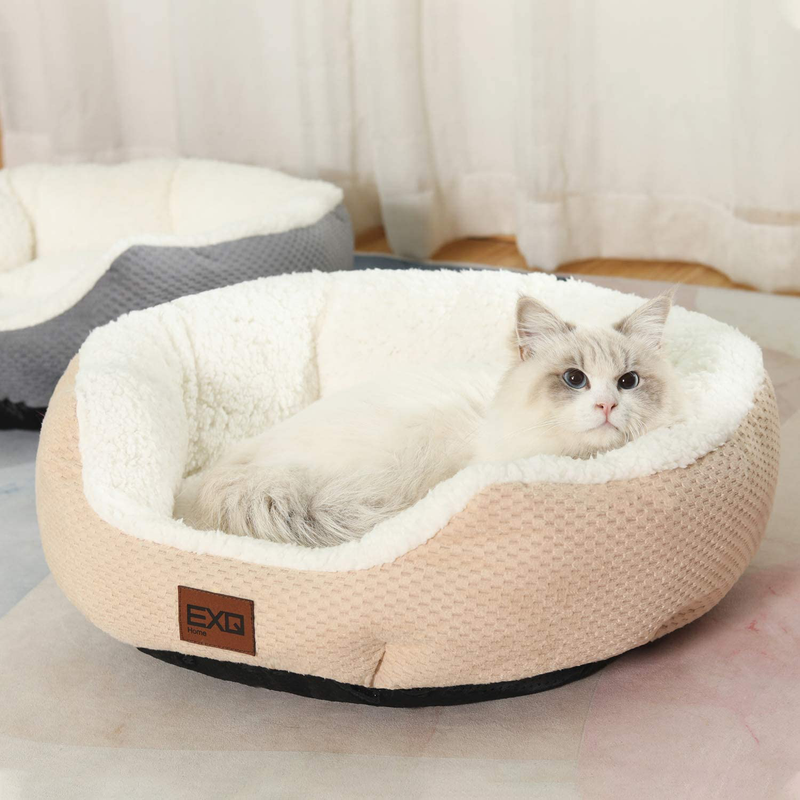 EXQ Home Soft Cat Beds for Indoor Cats,Fluffy Calming Cat Bed with Slip-Resistant Bottom,Plush round Dog Beds for Small Dogs,Kitten Bed Machine Washable Pet Beds for Small Dogs