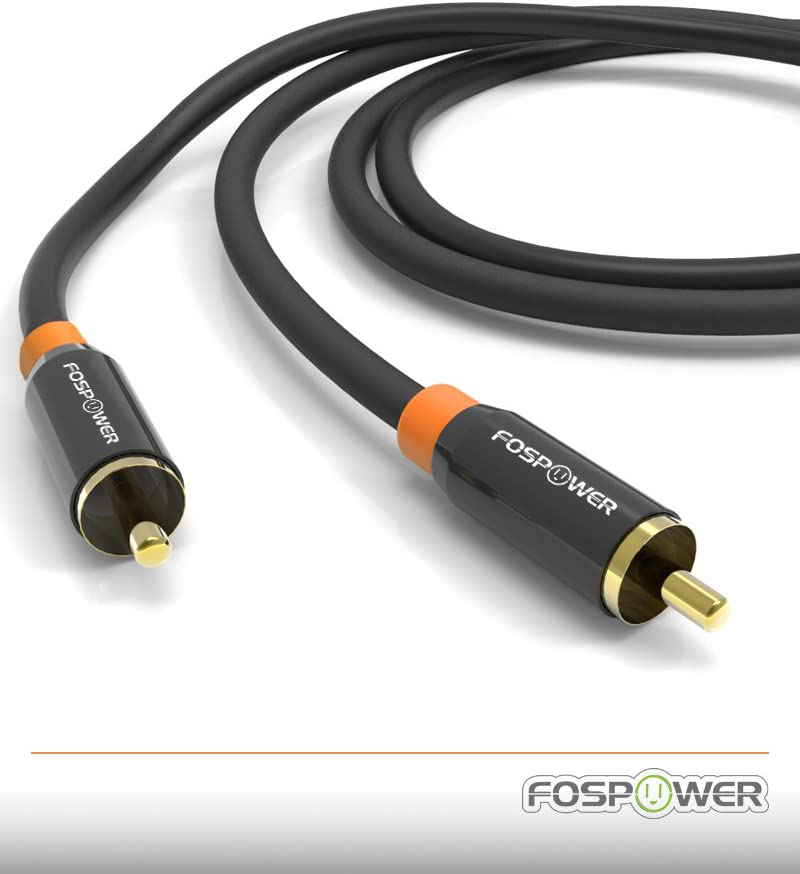 FosPower (3 Feet) Digital Audio Coaxial Cable [24K Gold Plated Connectors] Premium S/PDIF RCA Male to RCA Male for Home Theater, HDTV, Subwoofer, Hi-Fi Systems