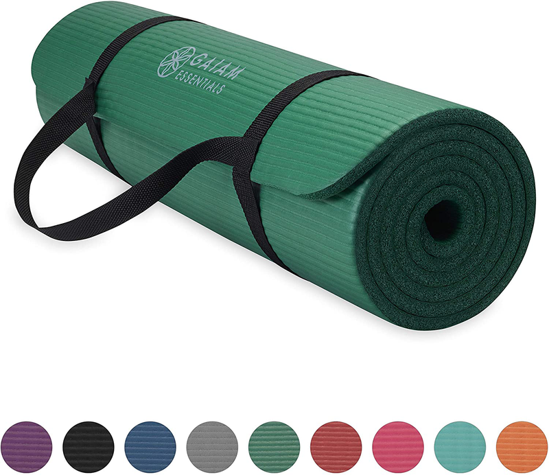 Gaiam Essentials Thick Yoga Mat Fitness & Exercise Mat with Easy-Cinch Yoga Mat Carrier Strap, 72"L x 24"W x 2/5 Inch Thick