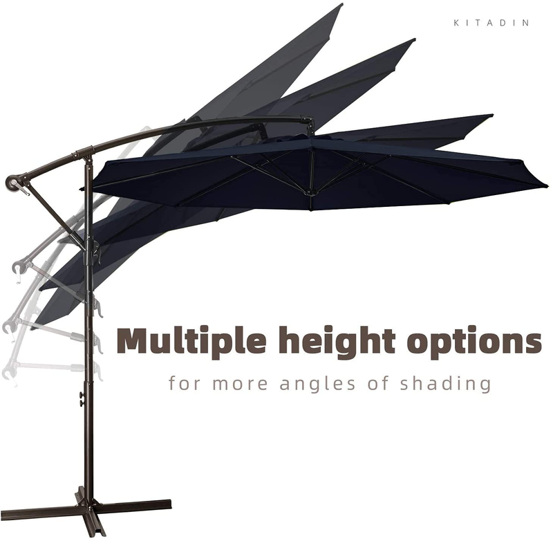 KITADIN Offset Umbrella 10Ft Cantilever Patio Hanging Umbrella Outdoor Market Umbrellas with Crank Lift & Cross Base (Navy)