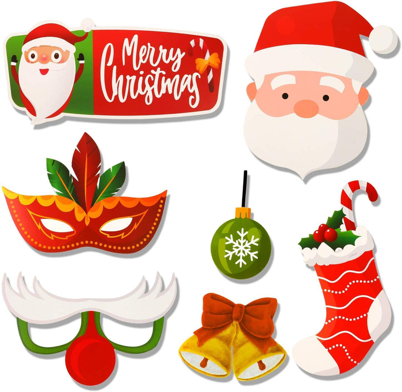 Christmas Photo Booth Props 34pc Artist Rendered Christmas Games for Party Supplies DIY Funny Xmas Selfei Props Accessories for Christmas Theme Party Favors Decorations Decor Supplies with Sticks