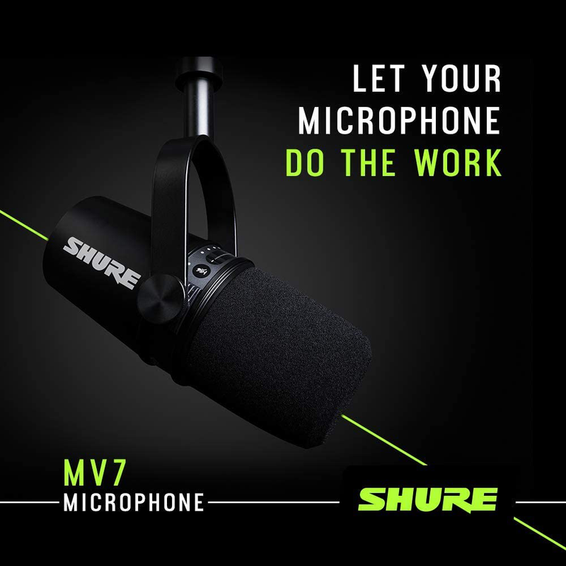 Shure MV7 USB Podcast Microphone for Podcasting, Recording, Live Streaming & Gaming, Built-In Headphone Output, All Metal USB/XLR Dynamic Mic, Voice-Isolating Technology, TeamSpeak Certified - Silver
