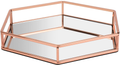 Hexagon Glossy Rose Gold Metal and Mirror Decorative Glass Tray, Perfect Storage Organizer Ottoman Coffee Table Serving Vanity Tray for All Occasions (Rose Gold, 13.813.82.2 inch)