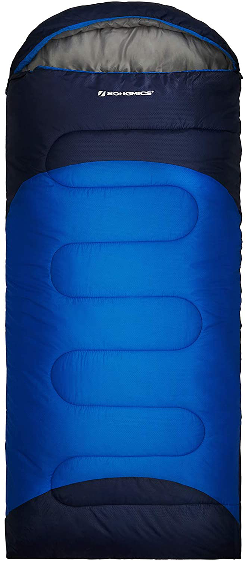 SONGMICS Camping Sleeping Bag for Adults Teens, Backpacking Hiking Traveling, Warm and Cold Weather 3 Seasons, Compact Lightweight Waterproof, Indoor and Outdoor, with Compression Sack
