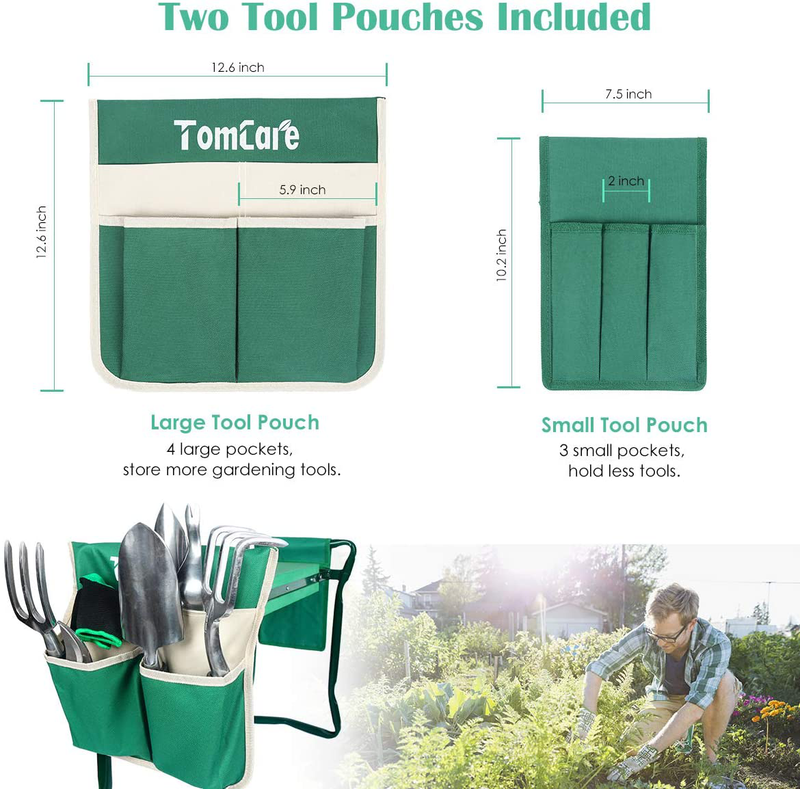 TomCare Garden Kneeler Seat Garden Bench Garden Stools Foldable Stool with Tool Bag Pouch EVA Foam Pad Outdoor Portable Kneeler for Gardening(Large-21.65" x 10.62" x 18.89",Green)