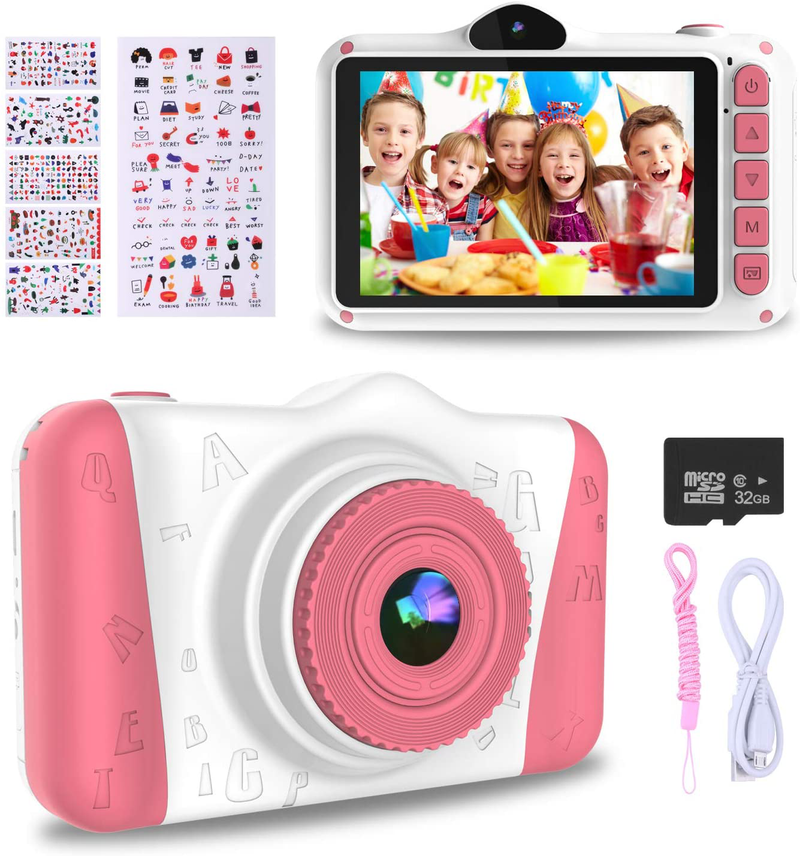 WOWGO Kids Digital Camera - 12MP Children's Selfie Camera with 3.5 Inches Large Screen for Boys and Girls,1080P Rechargeable Electronic Camera with 32GB TF Card